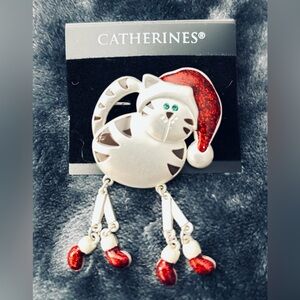 Vintage~90’s Catherines Silver Cat Brooch with Red Accents & Articulated Legs